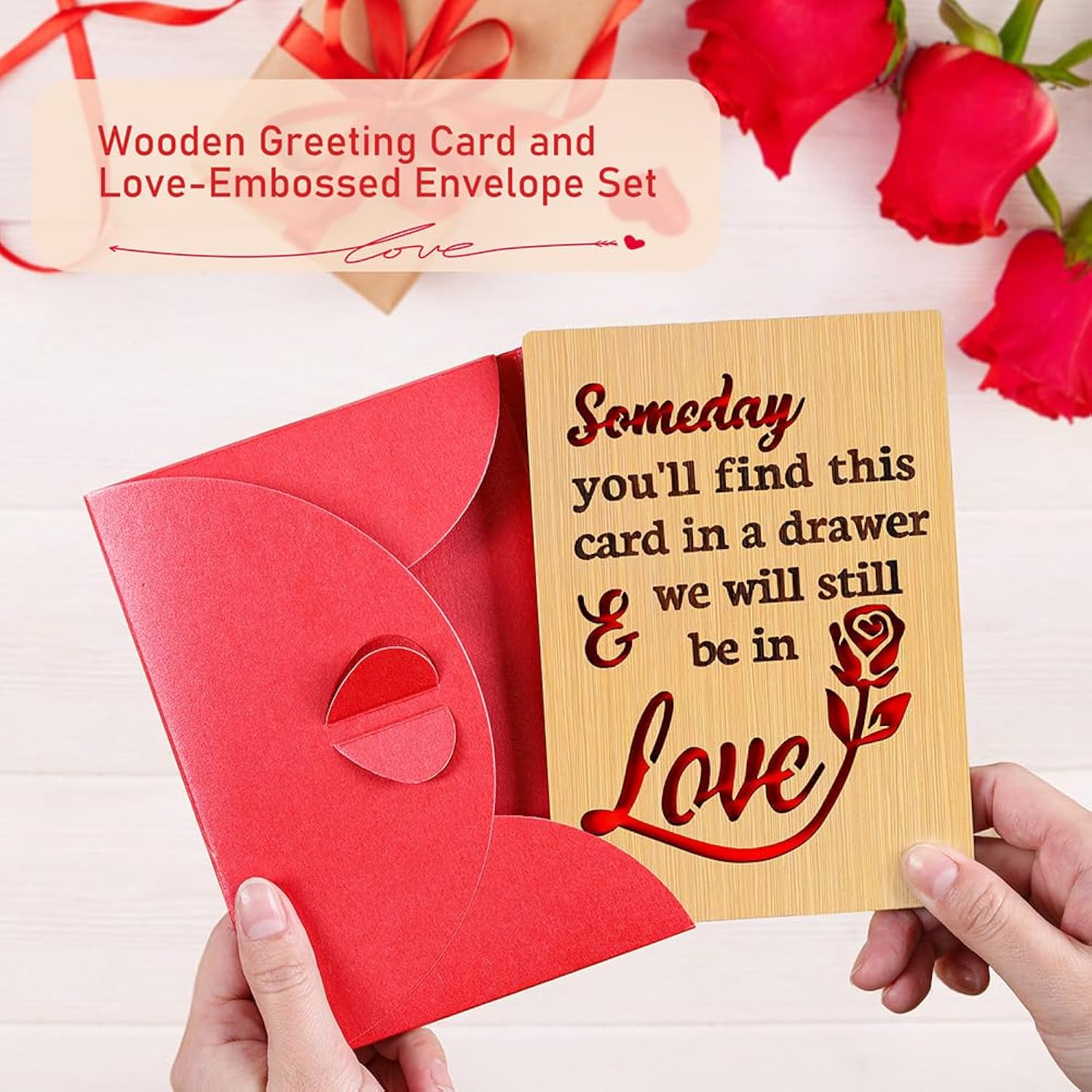 Wood Valentines Day Card For Husband Wife, Happy Anniversary Card Gifts For Him Her, Wooden Valentine Greeting Cards For Boyfriend Girlfriend, Romantic Valentines Day Cards For Men Women