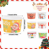 Christmas Treat Snack Cups, 60Pcs Xmas Disposable Ice Cream Paper Cups Merry Christmas Sonwman Santa Elk Bowls Snack Cups For Christmas Party Supplies Decorations(3 Oz)