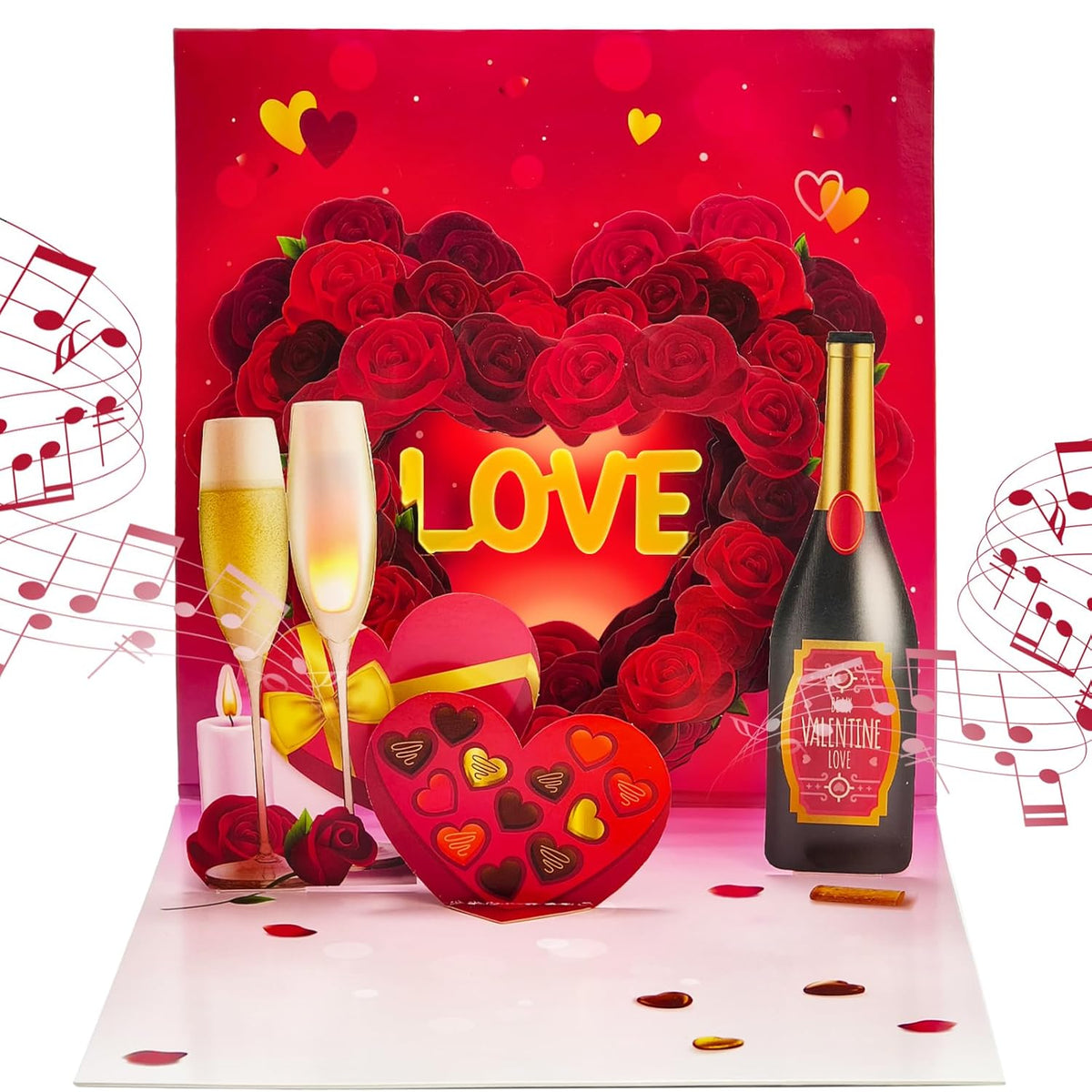 Valentine'S Day Cards, Anniversary Card Pop Up Card,Champagne Led Light & Music, Valentine Card For Women And Men, Music Playing Valentine- Accompaniment, Impresses Lovers