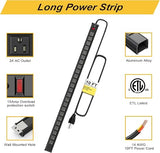 24 Outlet Long Power Strip Heavy Duty Metal 10FT Extension Cord Wall Mount