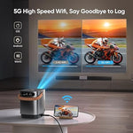 5G WiFi Bluetooth Projector, 1080P, 15000L, 4D Keystone, Zoom, Dust-Proof