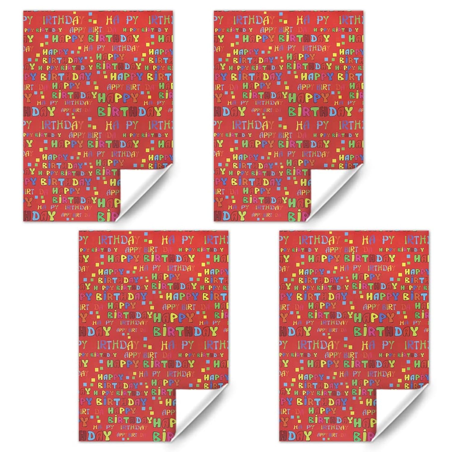 Happy Birthday Letter On Red Wrapping Paper For Kids Girls Boys Women Men, 4 Sheets Folded Flat 20X28 Inches Per Sheet, Red Gift Wrap For 1St Birthday Party Baby Shower Holiday Kindergarten And More