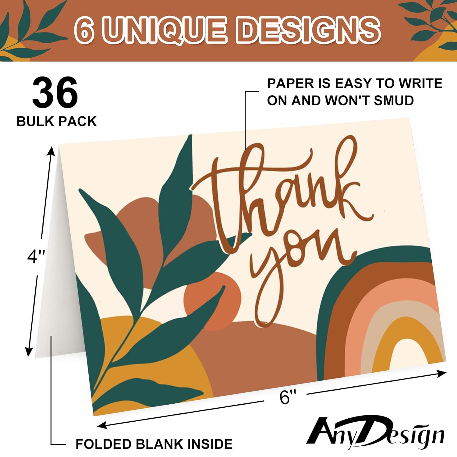 Boho Thank You Cards Bulk 36 Pack Bohemia Thank You Notes With Envelopes Stickers Abstract Rainbow Sun Blank Greeting Cards For Baby Shower Birthday Bridal Shower Holiday Supplies