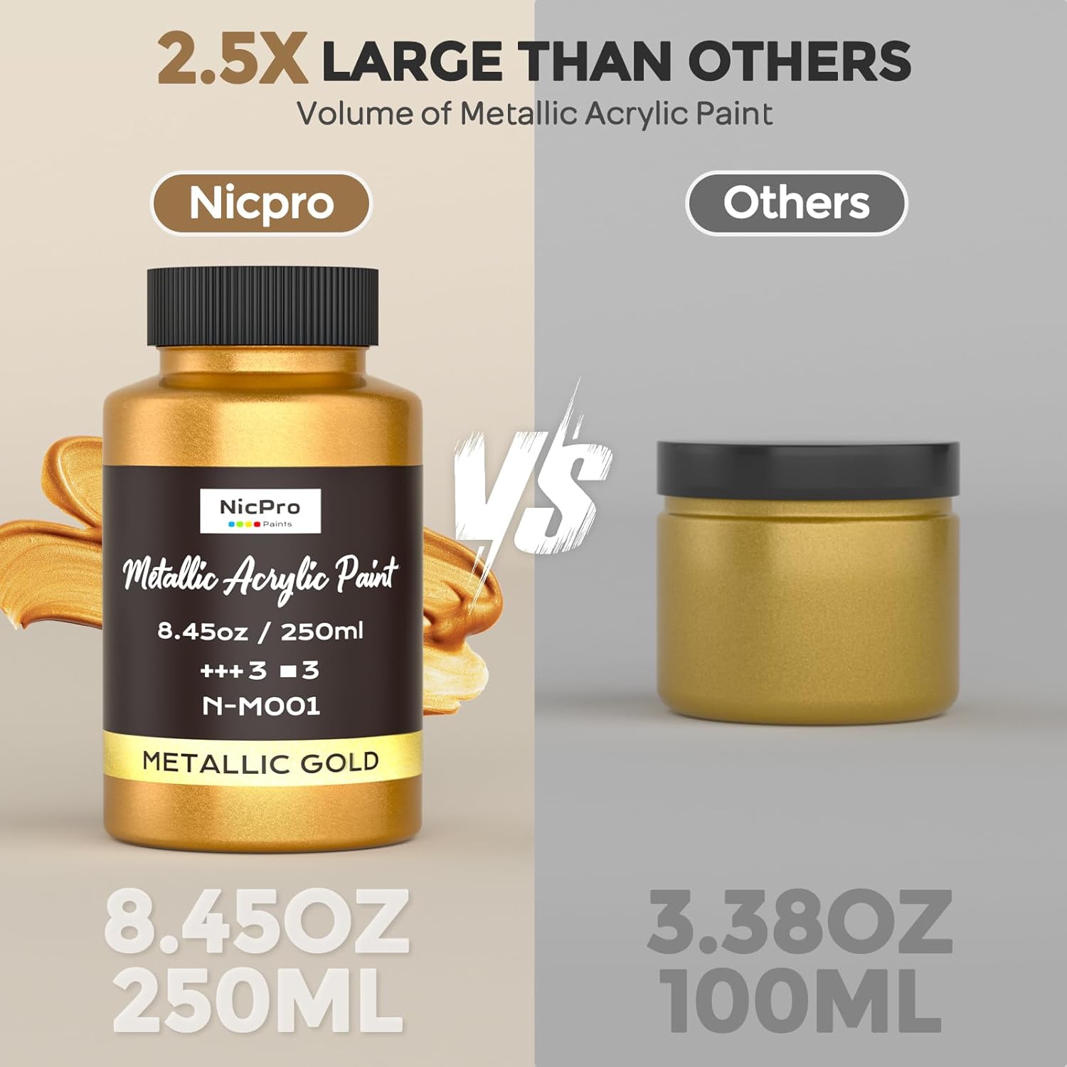 Metallic Gold Acrylic Paint, 8.45Oz/250Ml Large Gold Leaf Paint, Non Toxic, Non Fading Craft Paints For Metal, Wood, Clay, Fabric, Canvas, Furniture, Handcrafts, Art Supplies