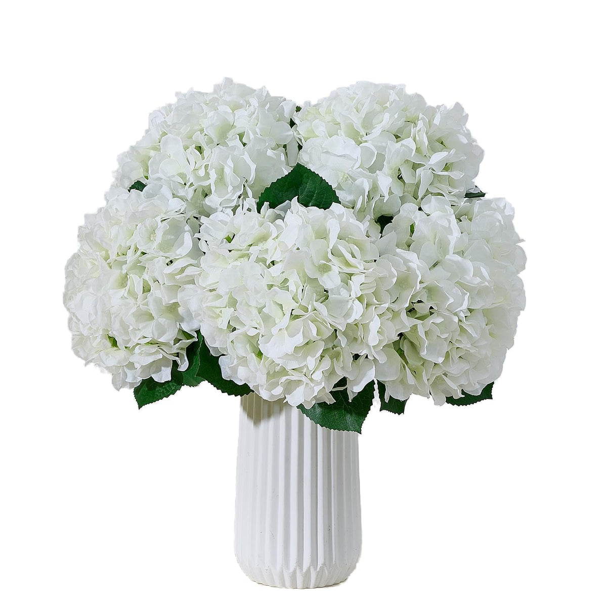 8Pcs White Fake Flowers Silk Hydrangea Artificial Flowers Bouquets Faux Ivory Hydrangea Stems For Home Table Centerpieces Wedding Party Decoration