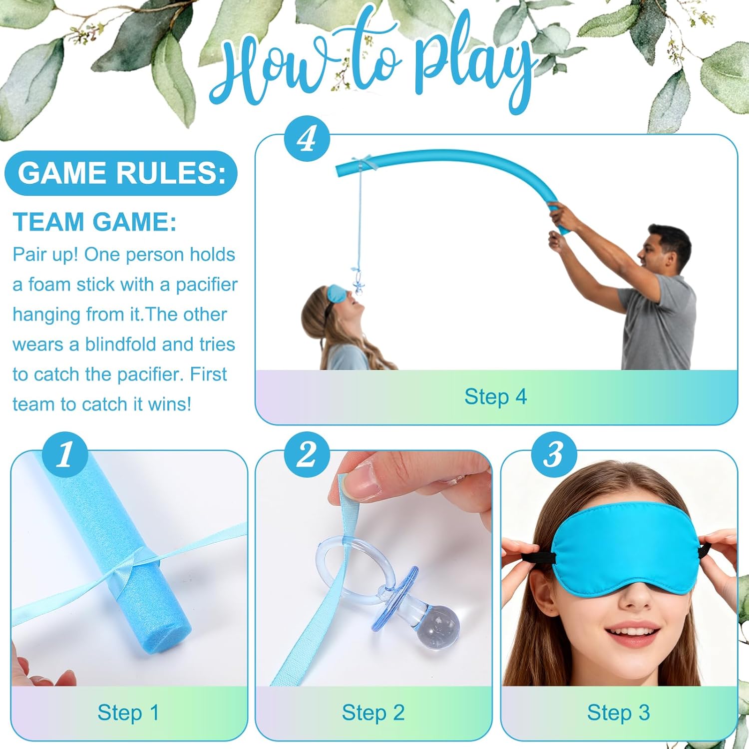 64 Pcs Pacifier Hunt Games Funny Pacifier Fishing Game Set With 50 Acrylic Pacifiers Eye Mask Foam Stick Wooden Sign Ribbon For Gender Reveal Birthday Party Favor Activity Decoration Supplies