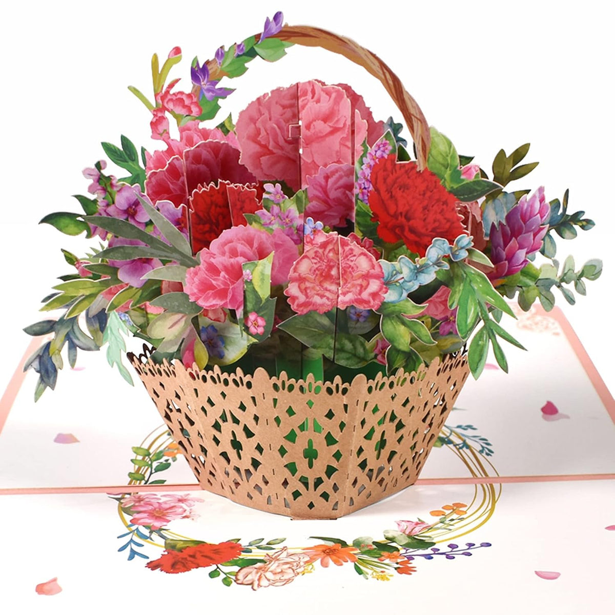 Carnation Flower Basket Pop Up Card,3D Pop Up Flower Cards For Birthday, Mother'S Day, Thank You, Get Well, Anniversary, Thinking Of You, Congratulations Gifts