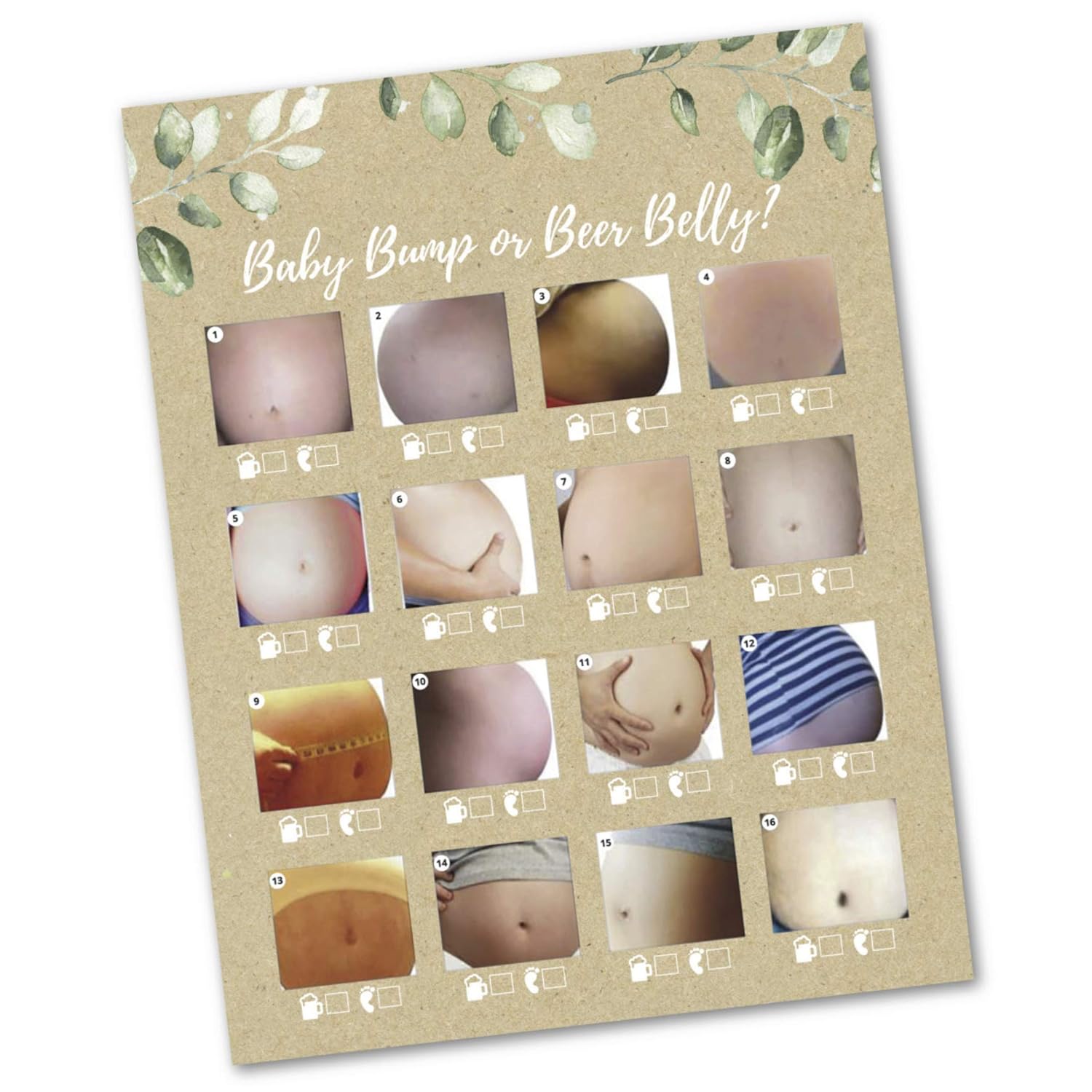 30 Beer Belly Or Pregnant Baby Bump Game Cards- Baby Shower Or Gender Reveal Party Supply Kit- Rustic Gender Neutral Card Design- A Fun Game For Men, Women Or Kids. Made In The Usa