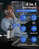 4 in 1 Retractable Car Charger USB C USB A Fast Charging Adapter for iPhone Galaxy Pixel