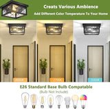 2 Light Farmhouse Flush Mount Ceiling Light Black Metal Cage with Clear Glass