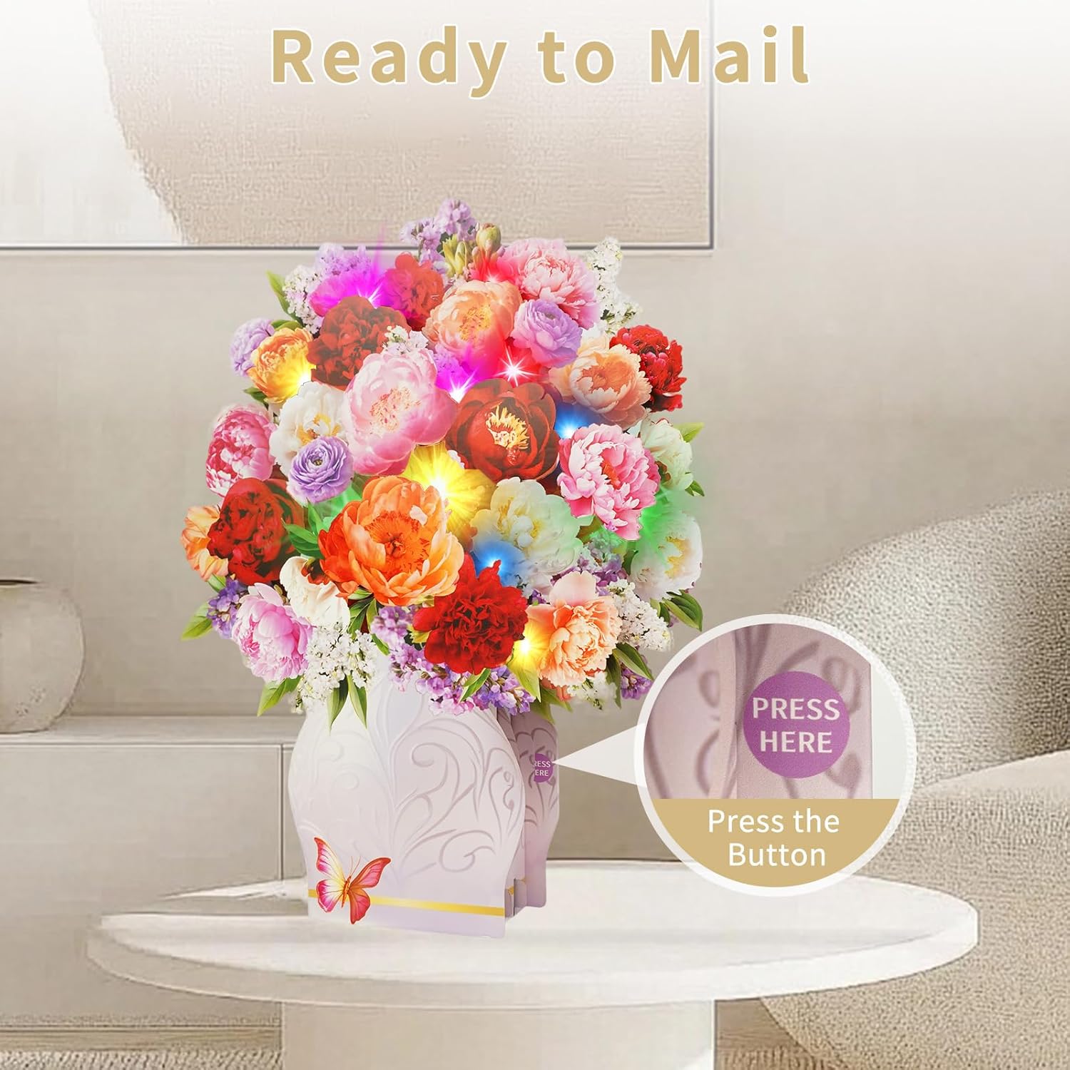 Mothers Day Card With Music And Light, Mothers Day Gifts For Mom, Women, Sister, Wife (Peony)