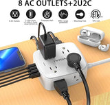 6FT Surge Protector Power Strip with 8 Outlets 4 USB Ports Flat Plug Wall Mount White