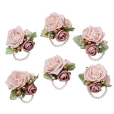 Dusty Pink Wrist Corsage,Set Of 6, Homecoming Wrist Flower Girl/Mother Corsages Wristlet Perfect For Bride Bridesmaids Wedding Guests Hand Flower, Proms, Party, Ceremony Anniversary