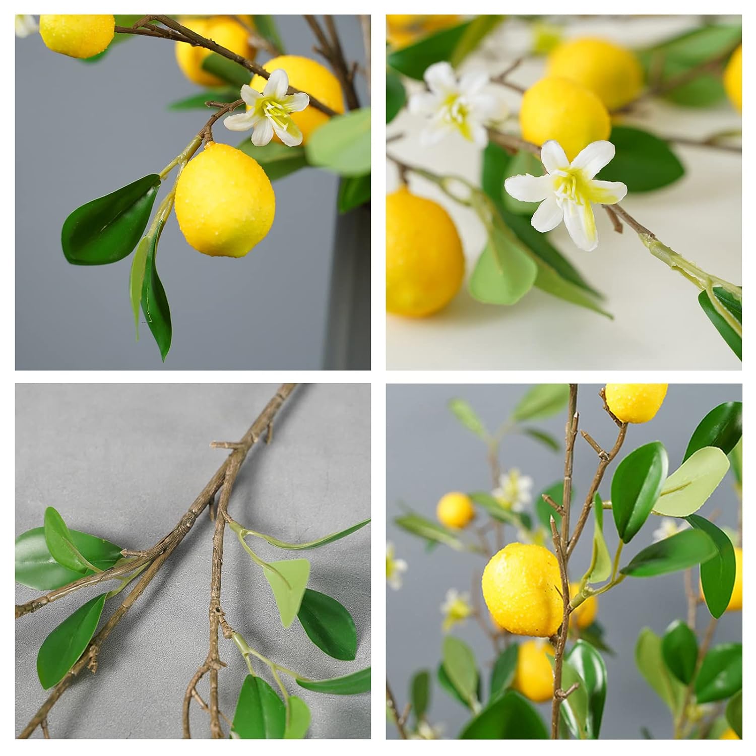 5Pcs Artificial Lemon Branches 68Cm Long Stem Yellow Lemons Picks With Green Leaves And Flowers, For Home Kitchen Farmhouse Table Centerpiece