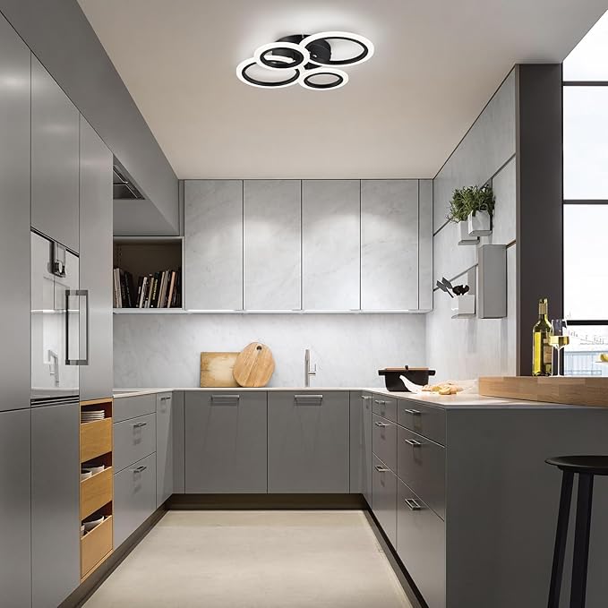 Modern 4 Ring Black LED Ceiling Light 4000K Flush Mount Fixture