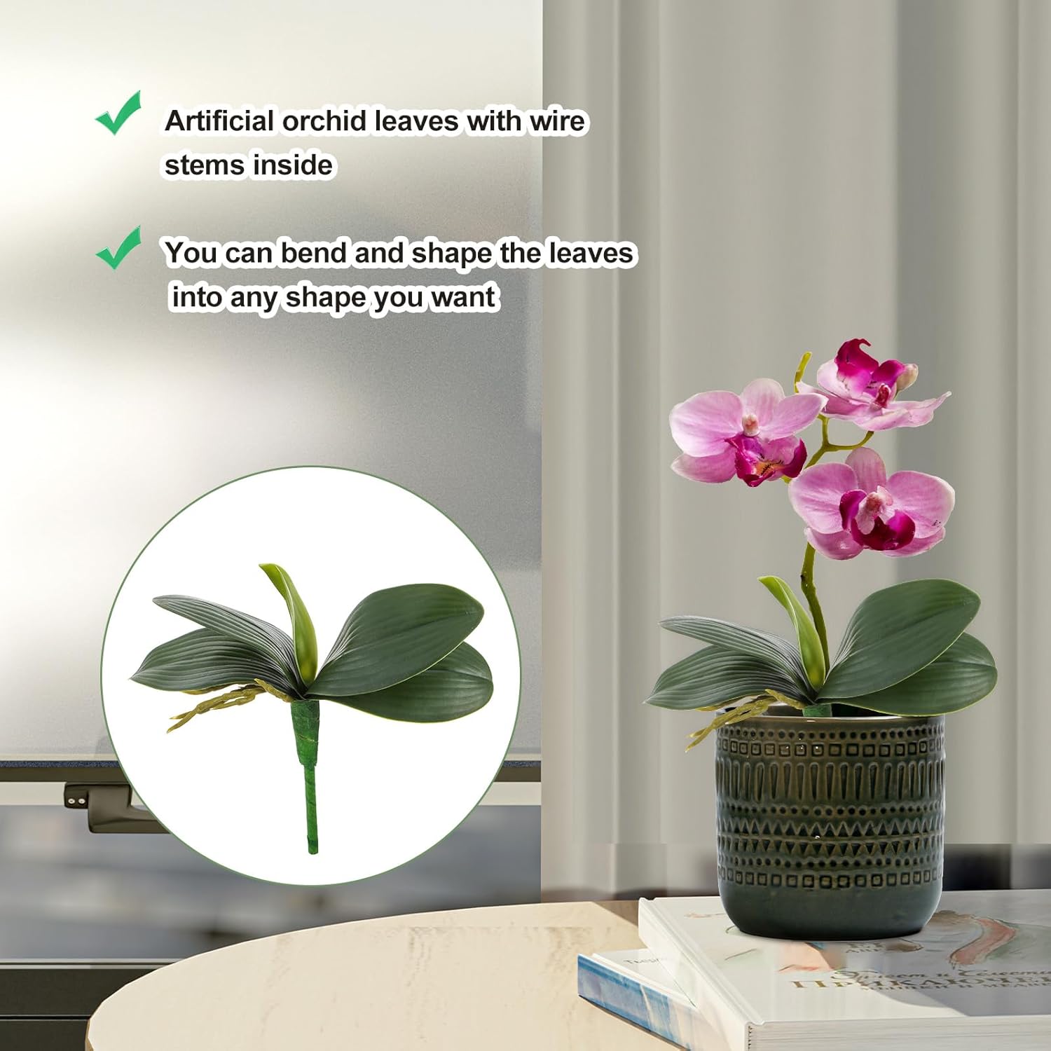 2 Pcs Orchid Leaves Artificial Real Touch Faux Phalaenopsis Stems Leaf 8 Inches Green Leaf Plants Fake Cymbidium Flower Foliage Green Real Touch Latex Orchid Leaves For Flowers Arrangements Pot Decor