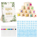 189 Pcs Baby Shower Games Sign Kit With 100 Diy Wooden Blocks,1 Game Sign, 12 Colors Pens, 76 Templates For Baby Shower Game Gender Reveal Party