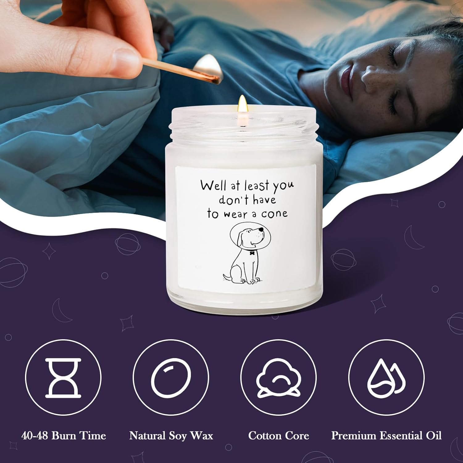 Get Well Soon Gifts For Women Men, Get Well Gifts For Women After Surgery, At Least You Don'T Have To Wear A Cone Lavender Scented Candle For Home Decor, Surgery Recovery Gift For Woman