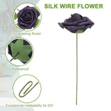 uxcell 50Pcs Fake Roses with Stems, 3.15 Inch Foam Roses Artificial Flowers for DIY Craft Wedding Bouquets and Party Decoration(Dark Purple)