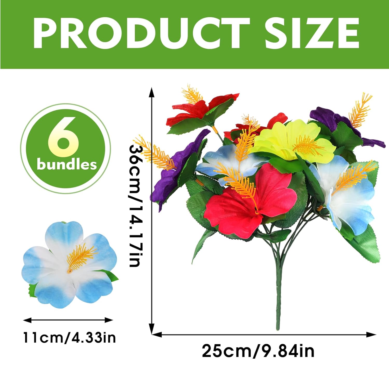 6 Pcs Hawaiian Flower Centerpieces For Tables,Tropical Flowers Artificial,Fake Hibiscus Flowers Bouquet, For Luau Summer Themed Party Birthday Home Wedding Office Garden Decoration Supplies
