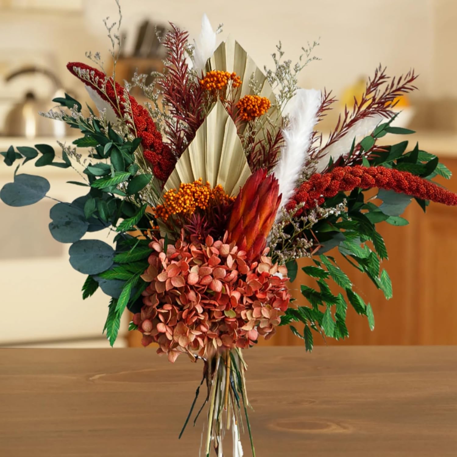 Natural Dried Flower Bouquet - Boho Pampas Grass & Eucalyptus Decor, Preserved Plants Bundle For Vases, Rustic Floral Arrangements For Home Wedding Table Centerpiece Decorations