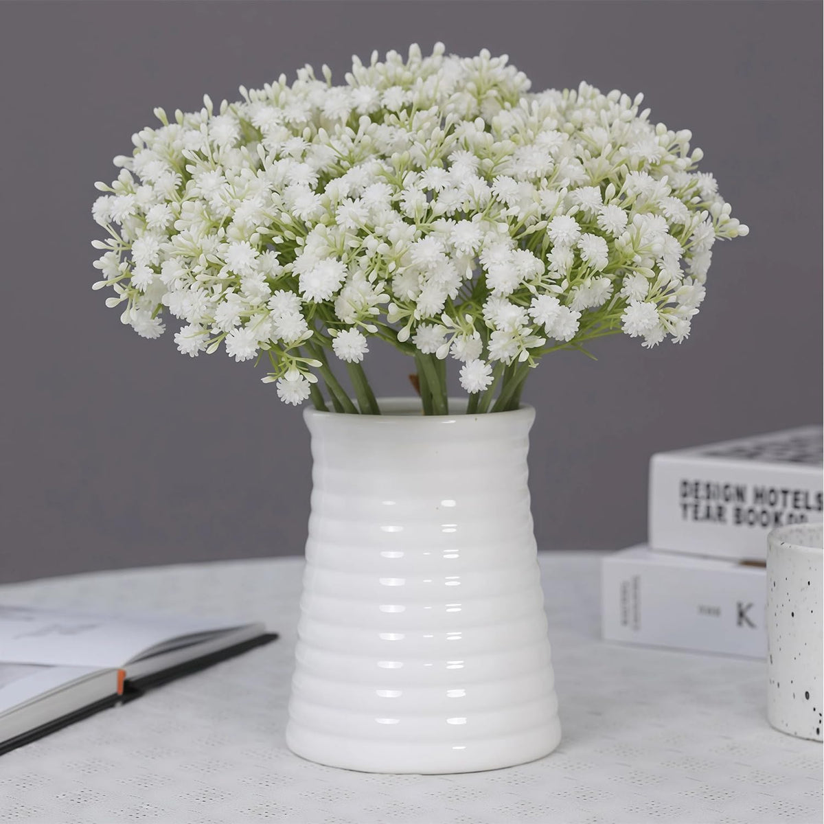 10Pcs Babys Breath Artificial Flowers Fake White Baby Breath Flowers Artificial Bulk,Real Touch Flowers For Wedding Party Home Garden Decoration (White-A)