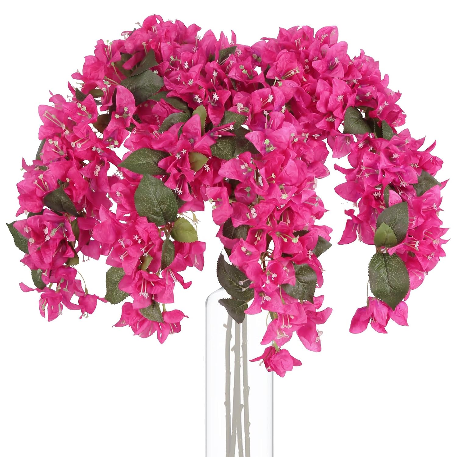 4Pcs Bougainvillea Artificial Flowers 42" Long Stem Pink Faux Silk Bougainvillea Flowers Fake Hanging Flower Branches For Wedding Table Centerpieces Home Garden Arch Wall Decorations (Deep Pink)