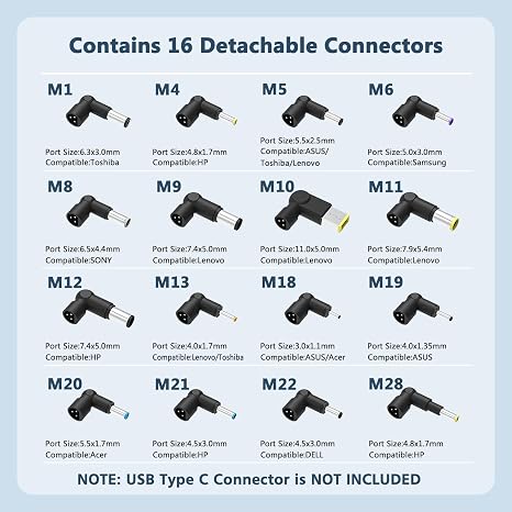 90W Universal Laptop Charger AC Power Adapter with 16 Tips for HP Dell Acer Asus Toshiba