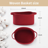 Cute Burgundy Woven Gift Basket With Handle – Empty Baskets For Christmas, Valentine'S Day Birthday Raffle, Decorative Storage Organizer Box For Toys Gifts Seasonal Decor (13"D X 8"W X 6"H)