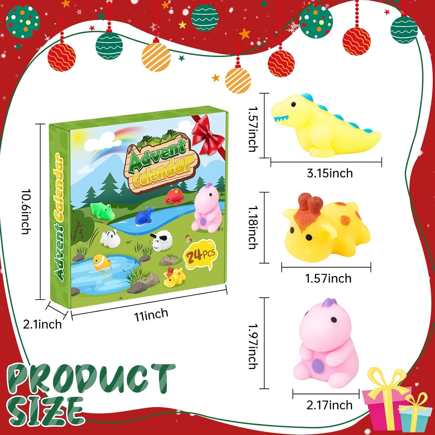 Advent Calendar 2025 With 3 Cute Jumbo Dinosaur And 21 Mochi Squishy Toys - 24 Days Christmas Countdown Calendar Gifts For Kids Boys Teen Toddlers (Animals)