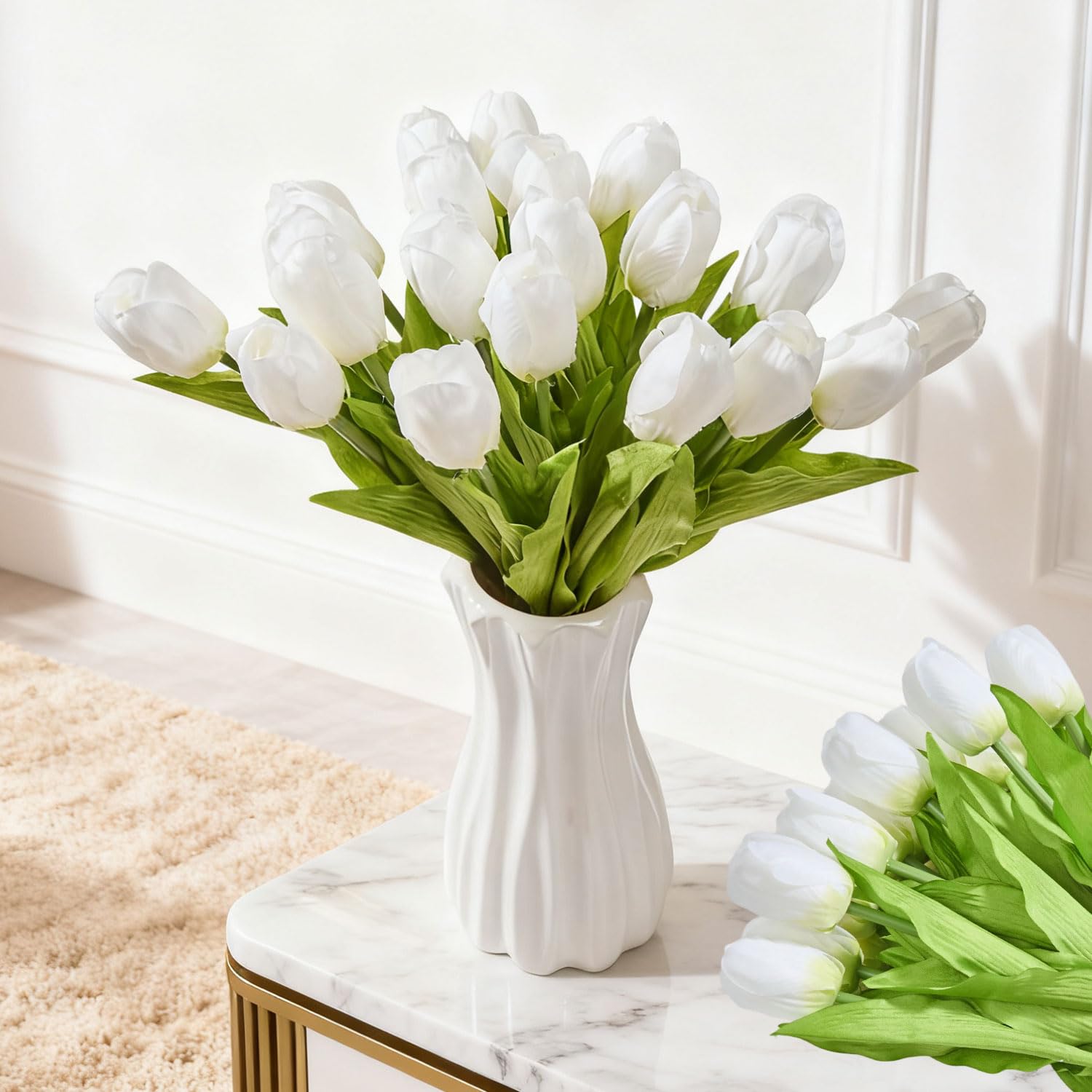 Artificial Tulips 20 Stems White Silk Flowers For Valentine'S Day And New Year Decorations Wedding Home Decor