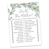 Would She Rather Bridal Wedding Shower Game Greenery Funny Rehearsal Dinner Guessing Game Bridal Shower Party Game Ideas