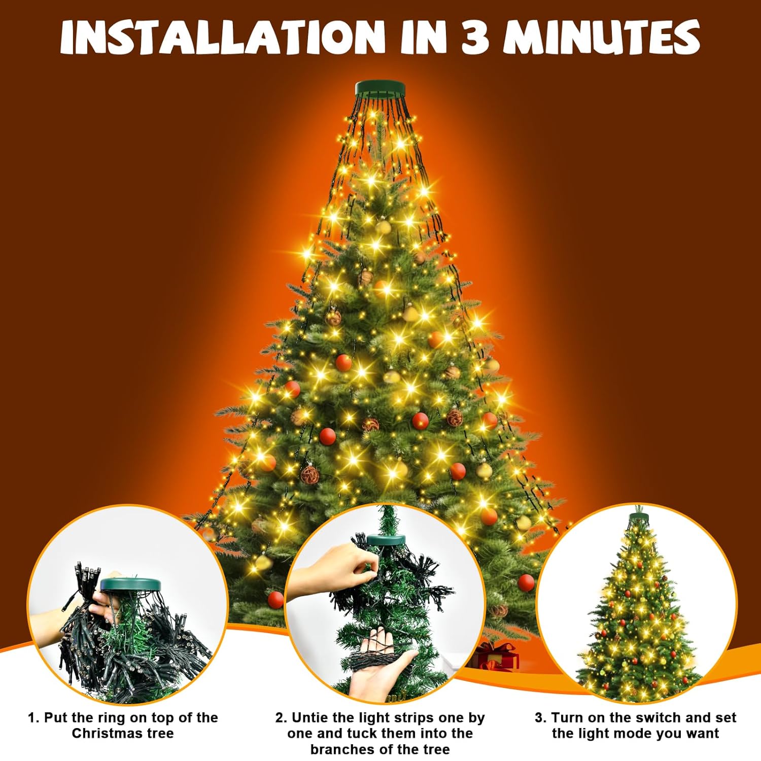 Christmas Tree Lights Indoor 400 Led Christmas Lights For Tree Twinkle Timer 8 Modes Waterproof 6.6Ft X 16 Lines For Chr