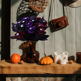 Halloween Flowers With Eyes Decorations, 12Pcs Black Red Purple Roses With Eyeballs, Artificial Flowers With Stem Bouquets Arrangements For Pot Garland Party Decor