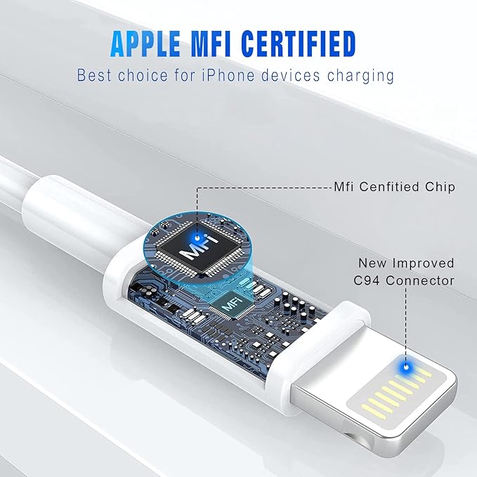 3 Pack Apple MFi Certified USB A to Lightning Cable 6FT Fast Charging Cord for iPhone iPad AirPods