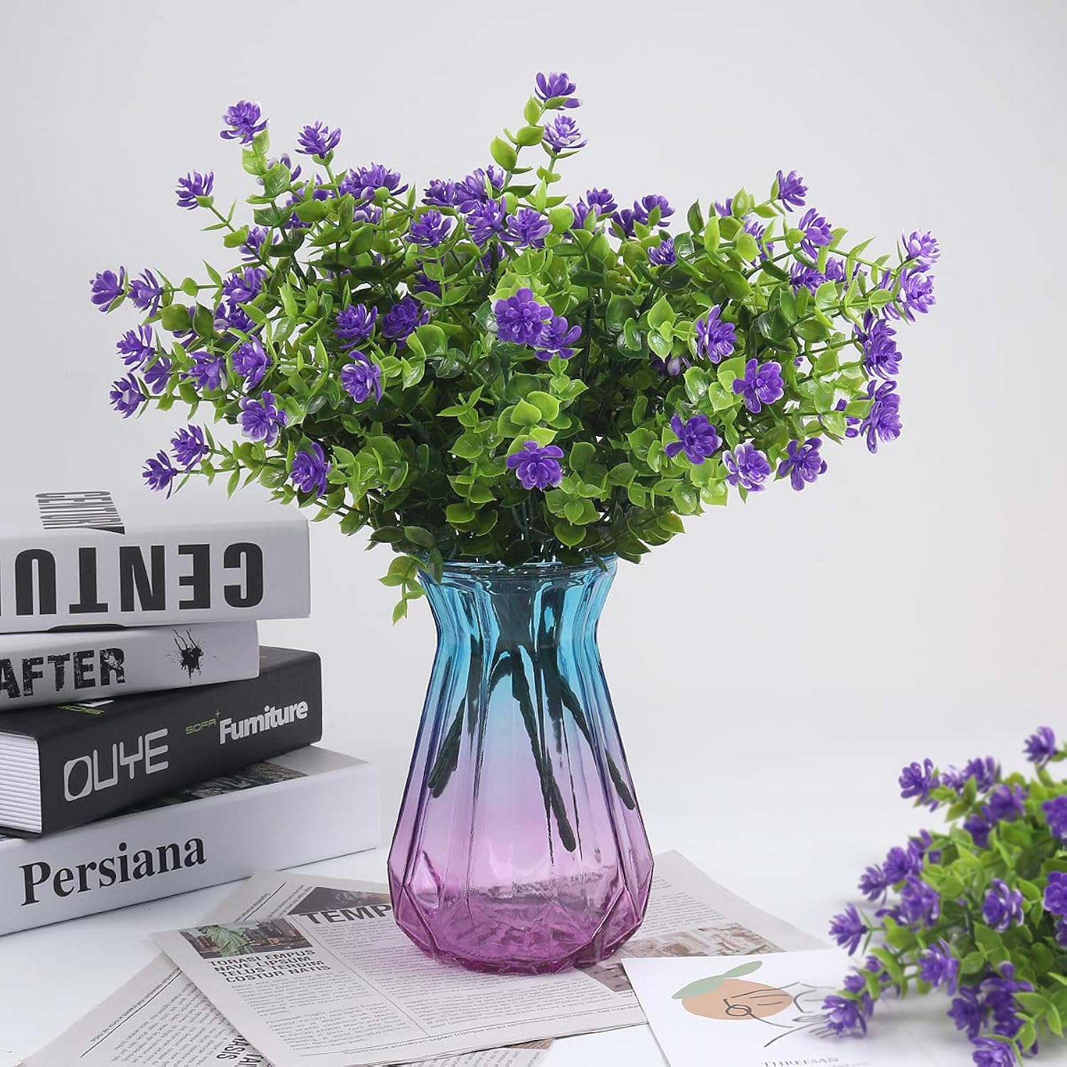 Artificial Flowers Outdoor Plastic 8 Branches Faux Plastic Corn-Flower Greenery Shrubs Plants Indoor Outside Hanging Planter Kitchen Home Wedding Office Garden Decor (Purple)