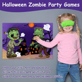 Pin The Tail Game Pin The Eyeball On The Zombies , Two Blindfold Zombies On The Game Poster Halloween Classroom Stickers Games ,Halloween Zombie Party Games