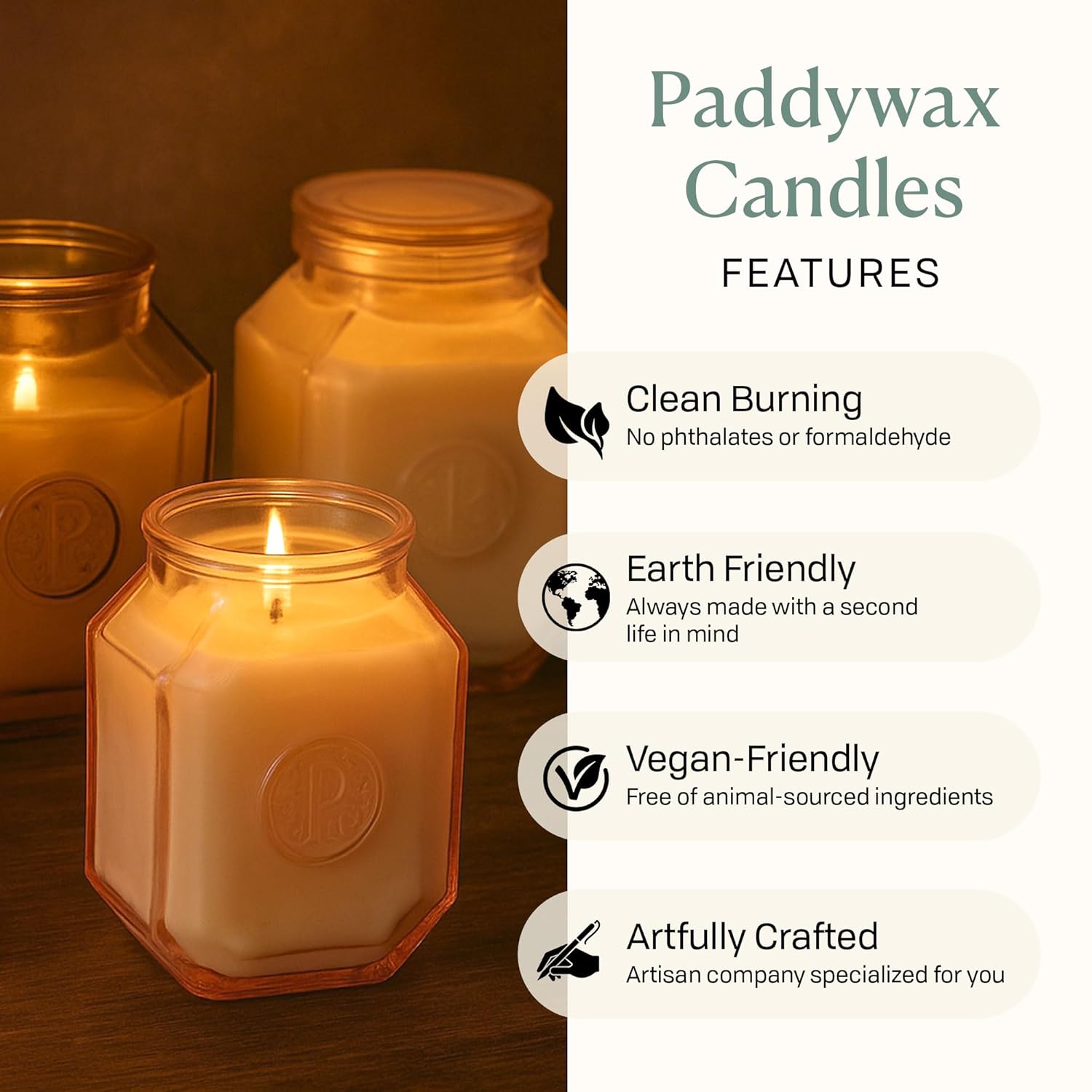 Paddywax Botanica Scented Candle with Lid in Reusable Embossed Glass Jar, Clean-Burn Soy Candle with Approx. 56 Hour Burn Time, Sea Salt & Amber, 8 oz