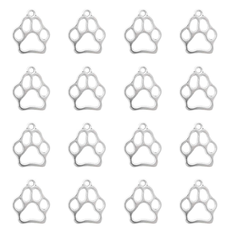 100Pcs Antique Silver Alloy Dog Paw Charms Pendant Diy Craft Jewelry Making Ac