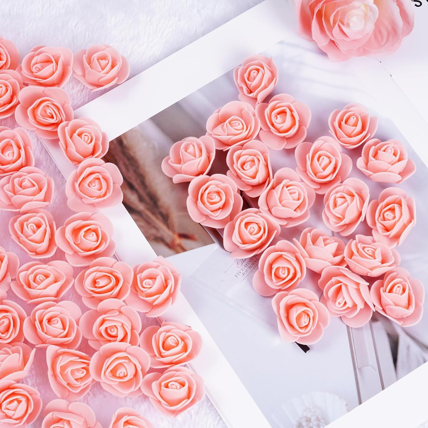 100Pcs Mini Artificial Rose Artificial Fake Rose Head Mini Foam Artificial Rose Head For Diy Crafts Wedding Party Valentine'S Day Bouquets Home (Peach Pink, 3.5Cm/1.38Inches)
