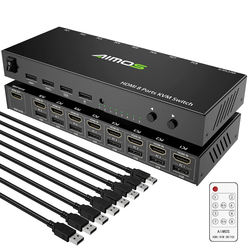 Kvm Usb Switch, 8 In 1 Out Hdmi Switcher Box Support 4K@30Hz For 8 Pc Share Ke