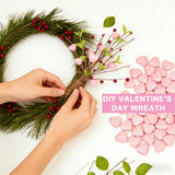 18 Inch 6 Pcs Valentine Pink Heart Berry Green Leaf Branch Vase Decor, For Indoor Table Centerpieces Cabinet Valentine Wedding Anniversary Candlelight Dinner Decor