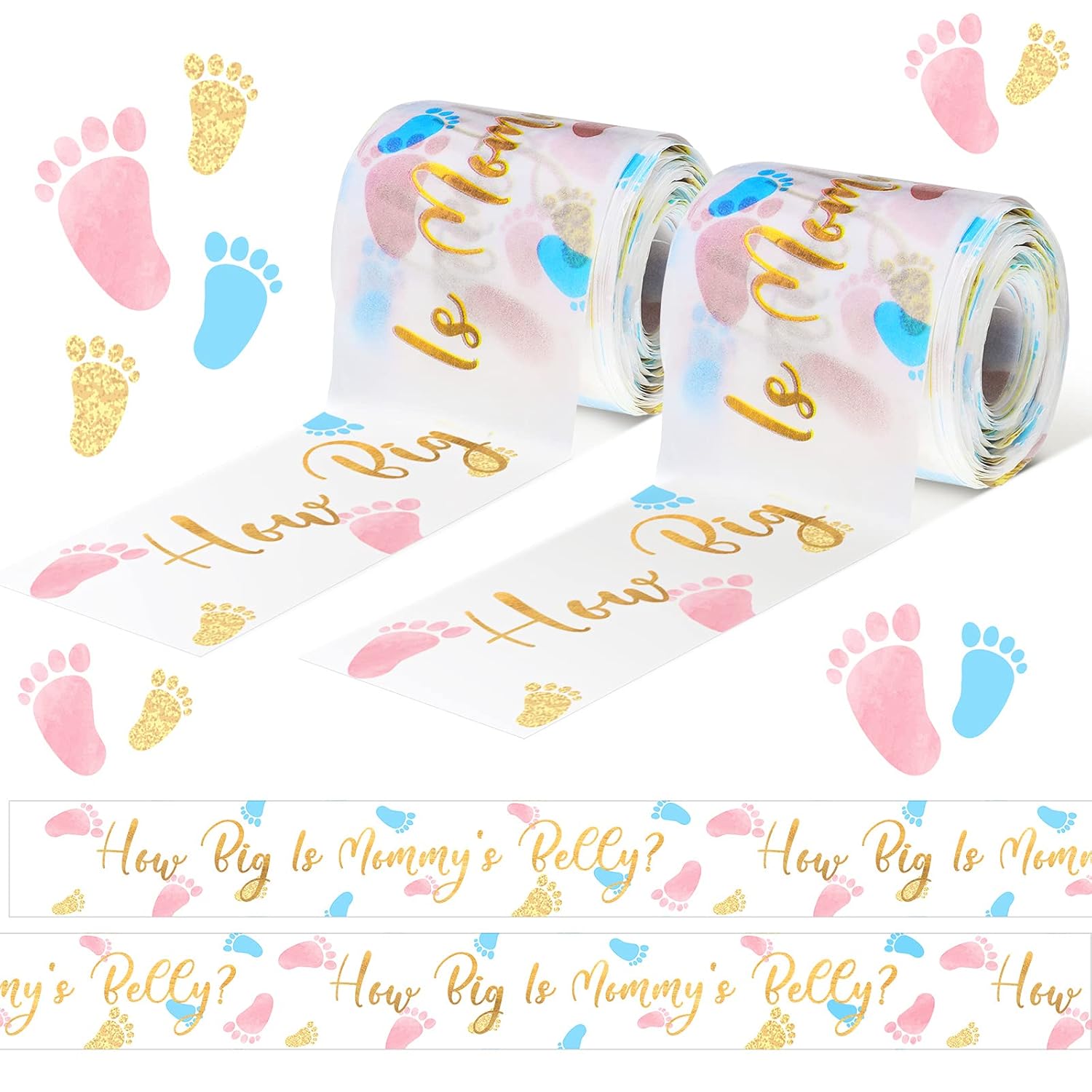 2 Rolls Baby Shower Games Tummy Measuring Tape Belly Measure Game Baby Tape Game Baby Shower Party Favors Measure Tape Game Supplies For Women, 2 Inch X 150 Feet
