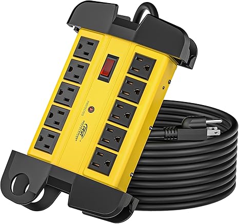 Heavy Duty Metal Surge Protector Power Strip 10 Outlets 2800J 15FT Extension Cord Wall Mount Black