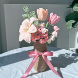 Handmade Crochet Rosetulip Lily As A Gift For Lover, Family,Friends. Crochet Bouquet, Crocheted Yarn Flowers, Artificial Flower Finished Bouquet (Pink).