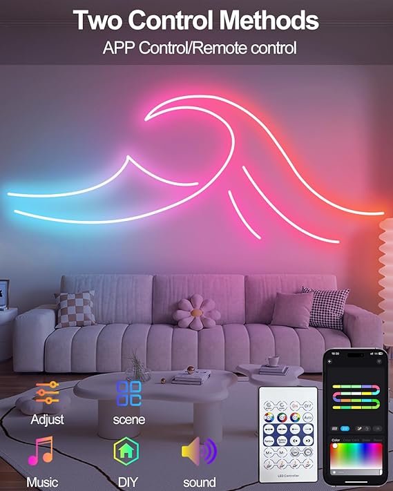 16.4FT Smart RGB IC Neon Rope Lights USB App Control Music Sync Waterproof LED Strip