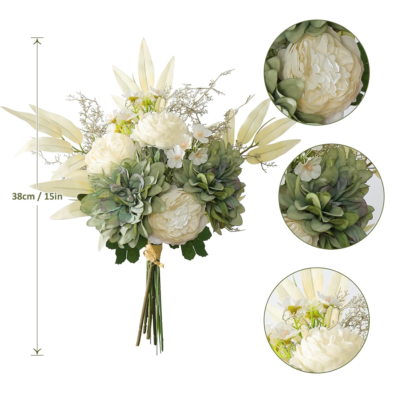 Artificial Flowers Fake Flower Plants Silk Dahlia Flowers Bouquet Plastic Floral Arrangement Rustic Faux Flower For Wedding Bouquet Home Vase Table Party Decor (Dahlia-Green)