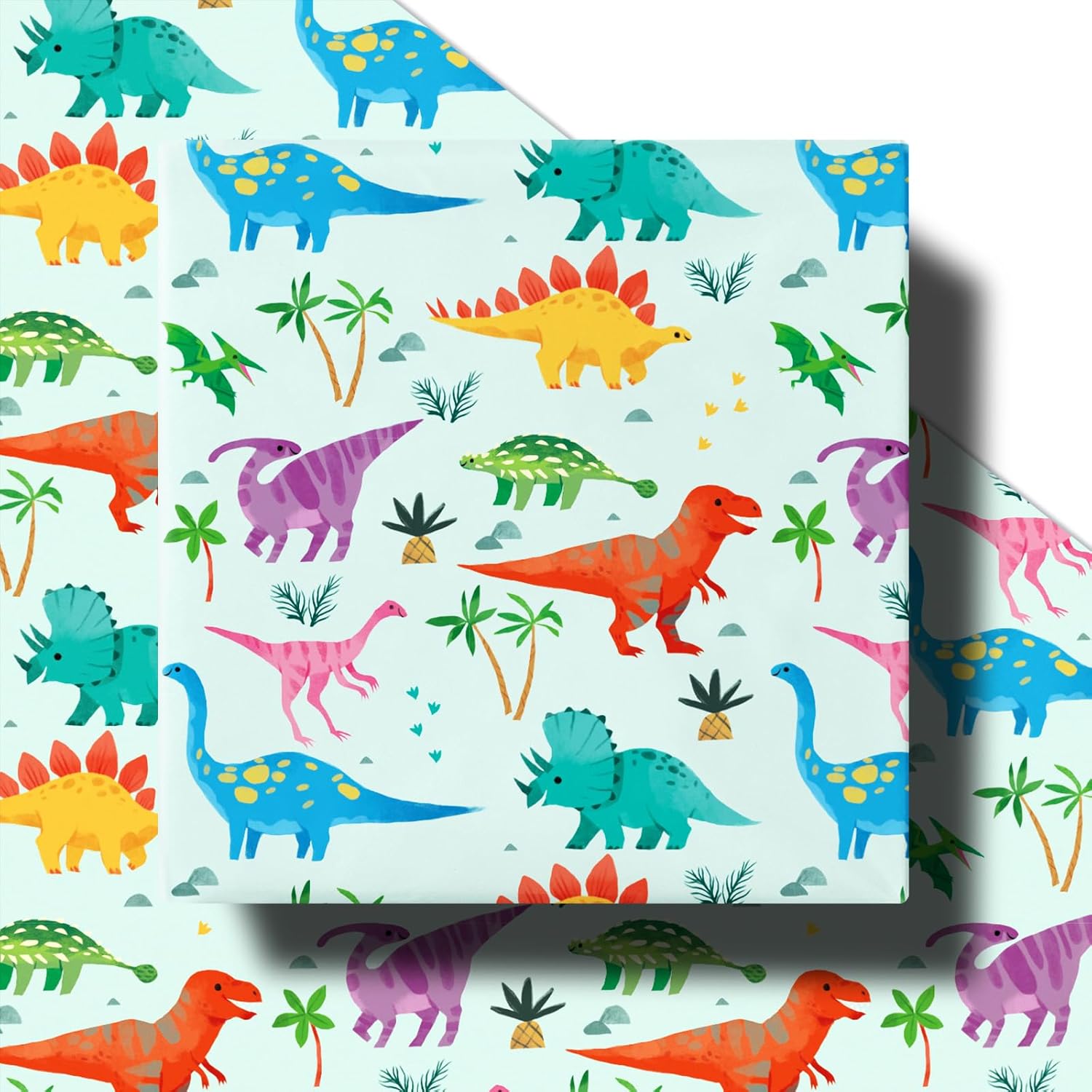 Dinosaur Wrapping Paper Roll For Boys, Mini Roll, Colorful Dinosaur Gift Wrap With Palm Tree And Footprint Design, Perfect For Kids' Birthday, Dino Party, Baby Shower, 17 Inches X 16.4 Feet