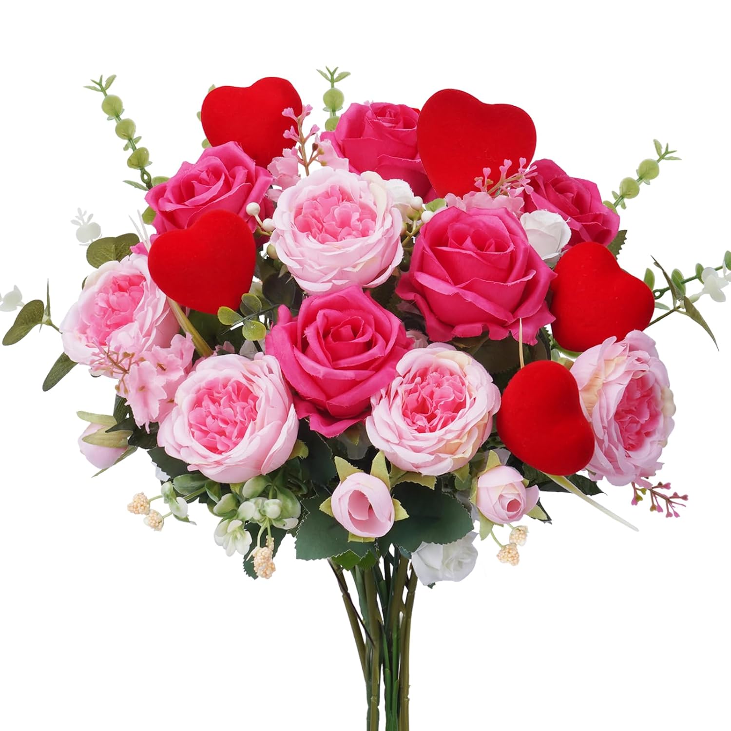 Artificial Valentine Flowers Silk Rose Peony Bouquets Red Pink Faux Flowers Spring Floral Arrangements For Home Wedding Bride Table Centerpiece Valentine'S Day Decor