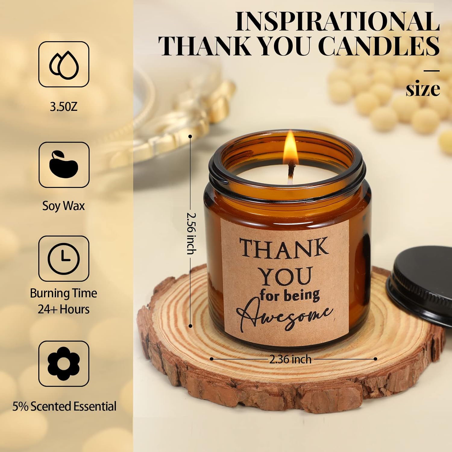 10 Pcs Thank You Candles Bulk Thank You For Being Awesome Scented Candles Inspirational Gifts For Women Boss Vet Tech Case Manager Employee Valentines Appreciation Gifts Nurses Assistant(Tawny)
